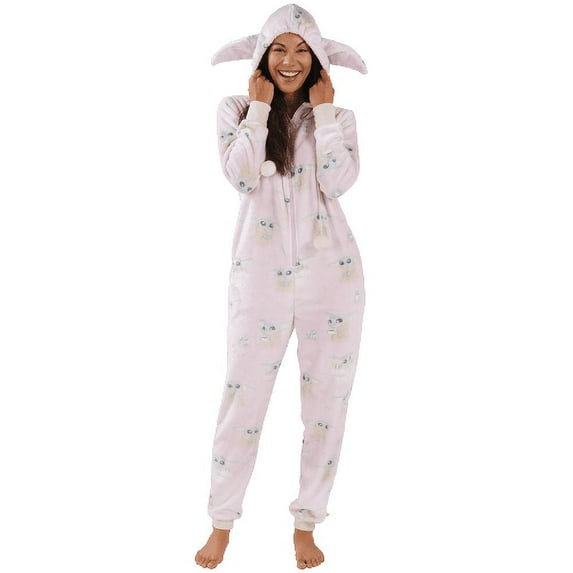 Munki Munki Ladies' Gift Plush One-Piece Hooded Pajama ( Pink XL)