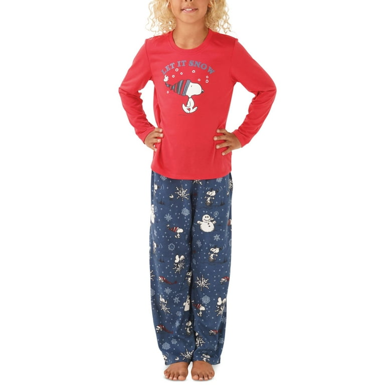 Munki Munki Little Big Kids Snoopy Let It Snow Family Pajama Set