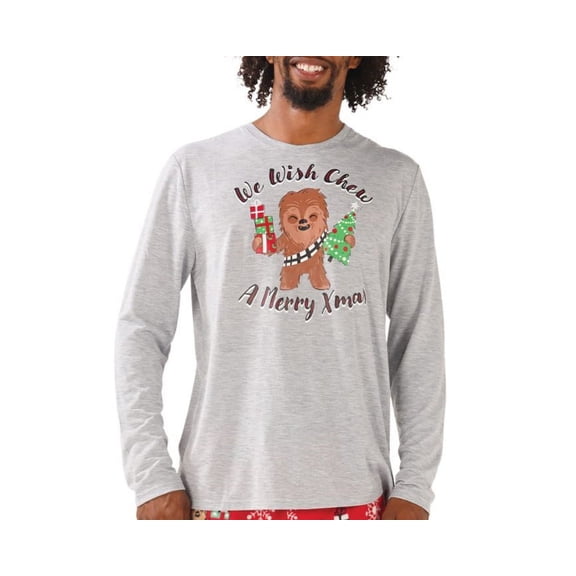 Munki Munki Mens Chewbacca Holiday Family Pajama Top Only,1-Piece, Small, Grey