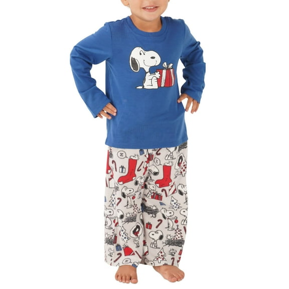 Munki Munki Toddler Matching Snoopy Holiday Family Pajama Set,Grey,2T