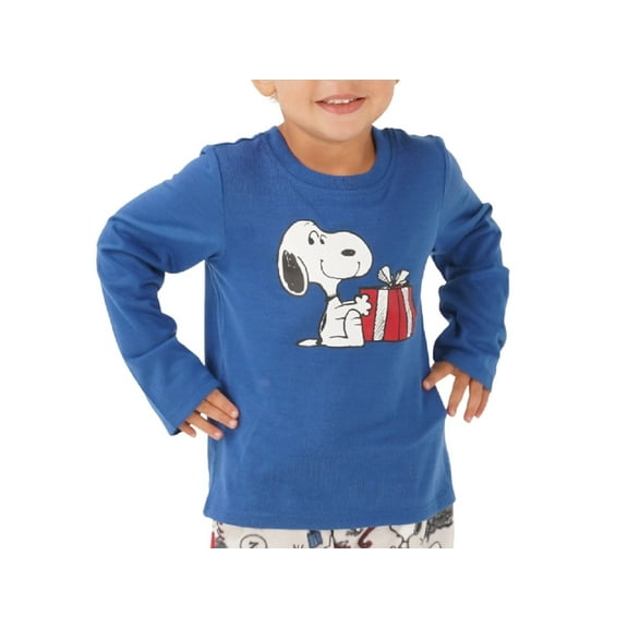 Munki Munki Toddler Snoopy Holiday Family Printed Pajama Top Only,1-Piece, 3T, Blue