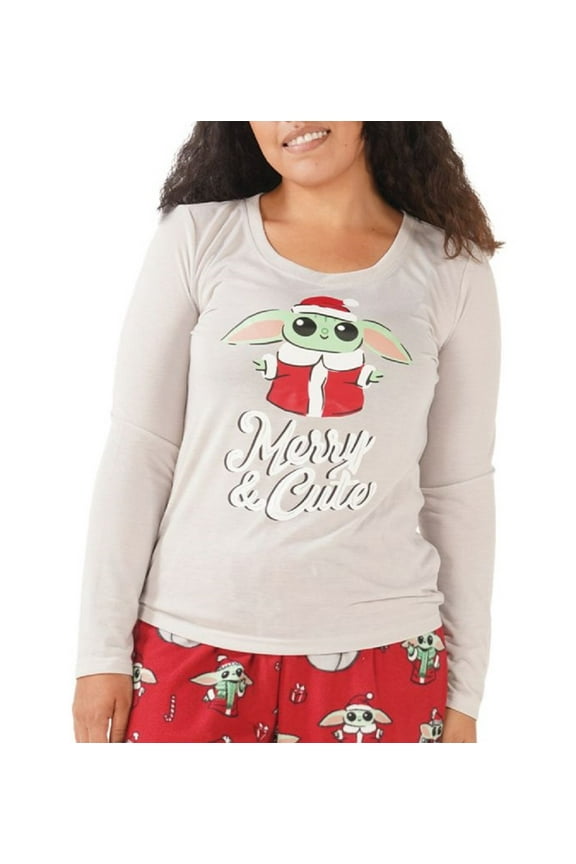 Womens Printed Grogu Holiday Family Pajama Top Only,1-Piece, 3X, Grey