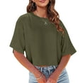 thumbnail image 1 of Munlar Army Green Women Tops Trendy Spring Blouses Short Sleeve Crew Neck Solid Color Loose Shirts M, 1 of 1