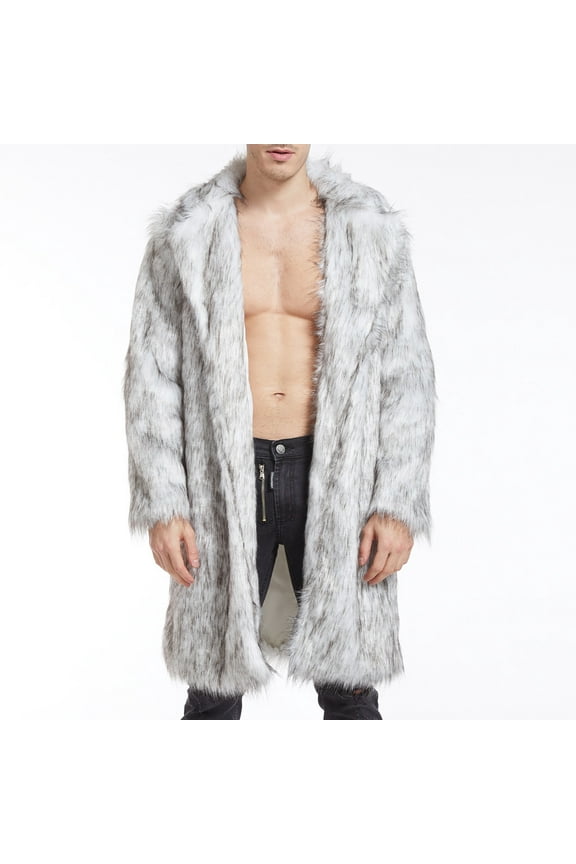 Munlar Army Jackets for Men- Winter Faux Fox-Faux Fur' Turn-Down Collar Long Warm OverCoat Coats for Men Christmas Winter Coat Clearance