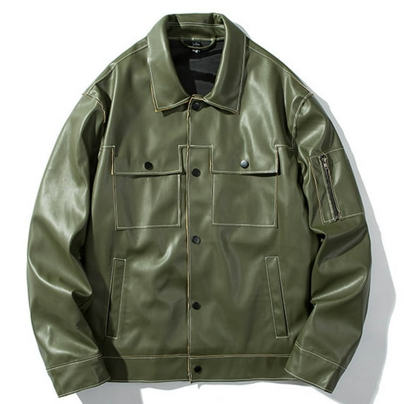 Munlar Biker Jacket- Leather Fashion Stand Collar Punk Motorcycle Washed Leather Long Sleeve Hoodless Casual Outwear Petty Coat Adult Christmas Winter Coat Clearance