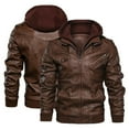 thumbnail image 1 of Munlar Biker Jacket Men-Leather Slim Hooded Plush Thickened Leather Boys Raincoat Christmas Winter Coat Clearance, 1 of 7