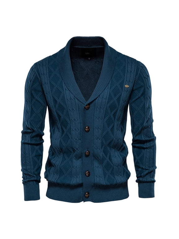 Munlar Black Leather Jacket- Fashion Sweater Cardigan Solid Color Lapel Long-Sleeved Knitted Coats for Men Christmas Winter Coat Clearance