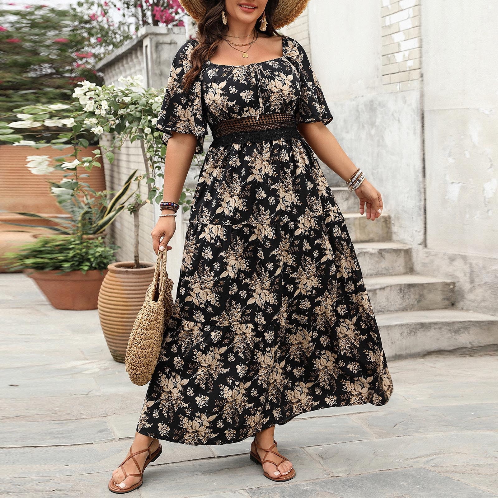 plus size beach dresses amazon Sundress Hawaiian Maxi Dress Summer Plus Size Hawaiian Dresses Hawaiian Muslimah brand_PatBo Kim Kardashian's Black Leather Color:Azalea Multi Plus size white sleeveless