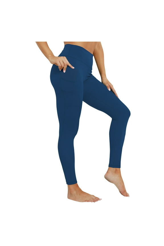 Blue Womens Leggings with Pockets Skinny High Waist Athletic Pants for Women