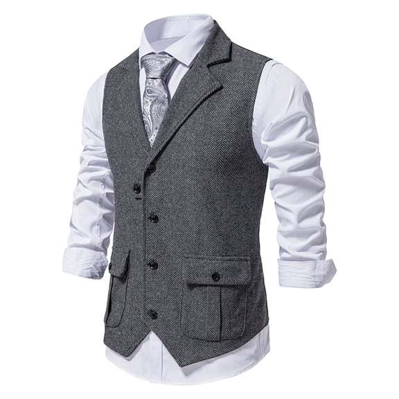 Munlar Cargo Jacket- Herringbone Tweed Suit Vest Vintage Lapel Vest Black Trench Coat Men Christmas Winter Coat Clearance