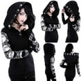 thumbnail image 1 of Munlar Coats For Women,Women Loose Gothic Punk Long Sleeve Hooded Black Cardigan Zipper Jacket Coat, 1 of 9