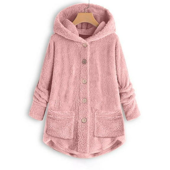 Munlar Coats For Women,Women Plus Size Button Plush Tops Hooded Loose Cardigan Wool Coat Winter Jacket