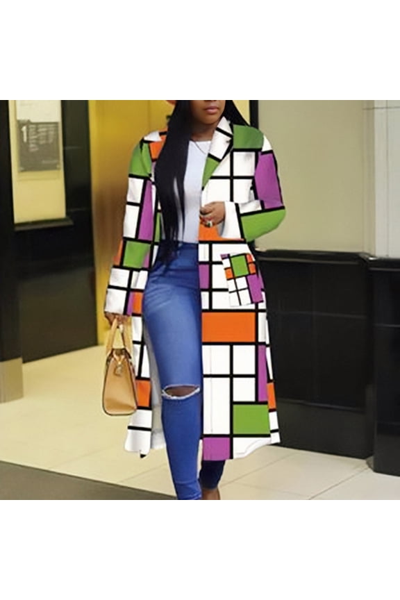 Munlar Coats For Women,Women's Fashion Plaid Print Double-breasted Lapel Coat Jacket