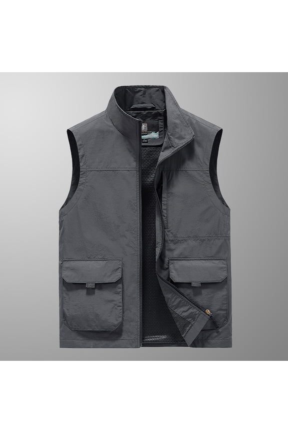 Munlar Corduroy Jacket Men- Thin Workwear Solid Color Vest Stand Collar Sleeveless Tank Winter Coat Christmas Winter Coat