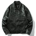 thumbnail image 1 of Munlar Cropped Jacket- Leather Fashion Stand Collar Punk Motorcycle Washed Leather Long Sleeve Hoodless Casual Outwear Black Petticoat Skirt Christmas Winter Coat Clearance, 1 of 4