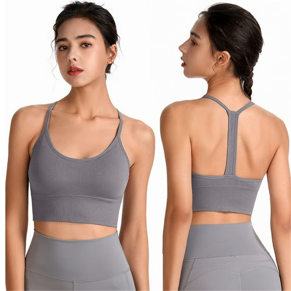 Munlar Fast Dry Sports Bras for Women Medium Support Wireless Strappy Sports Bra Gray Padded Sports Bras XXL