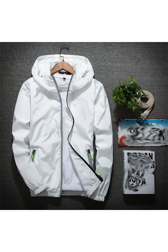 Munlar Golf Jackets for Men- Casual Pure Color Plus Size Hoodie Reflective Zipper Outdoor Sport Black Trench Coat Christmas Winter Coat Clearance