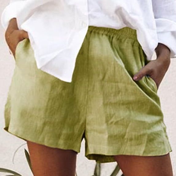Munlar Green Women's Shorts Wide Leg Mid Rise Pull on with Pockets Plus Size Solid Loose Shorts
