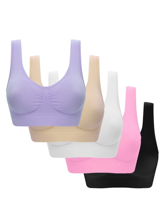 Munlar Wireless Sports Bras for Women 5-Pack High Impact Support Plus Size Strappy Sports Bra Padded Bounce Control White,Beige,Purple,Pink,Black Sports Bras XL