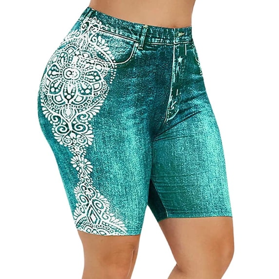 Munlar High Waisted Bermuda Shorts for Women Green Leggings Stretchy Pull On Plus Size Solid Tight Shorts