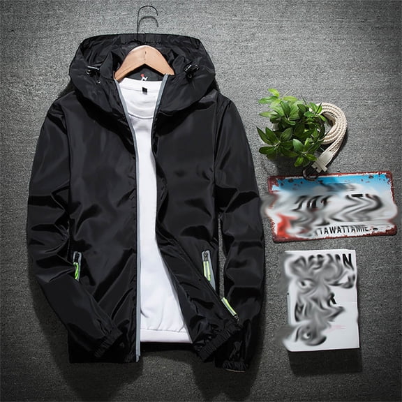 Munlar Jean Jacket for Men- Casual Pure Color Plus Size Hoodie Reflective Zipper Outdoor Sport Men'S Down Jackets & Coats Christmas Winter Coat Clearance