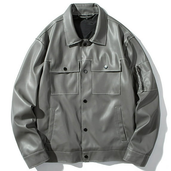 Munlar Kids Leather Jacket- Leather Fashion Stand Collar Punk Motorcycle Washed Leather Long Sleeve Hoodless Casual Outwear Overcoat for Men Christmas Winter Coat Clearance