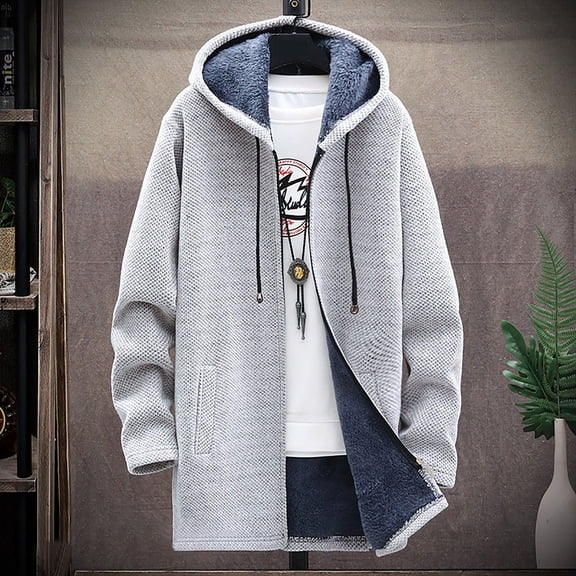 Munlar Leather Bomber Jackets for Men- solid color hooded windbreaker mid-length hooded Casual Raincoat Christmas Winter Coat Clearance