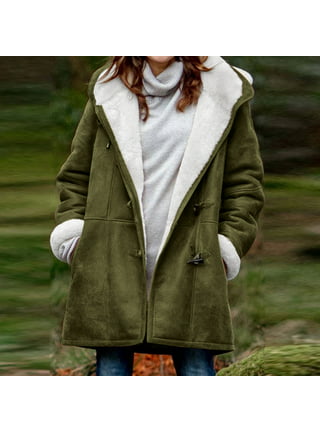 twifer winter jackets womens women winter plus size solid plus velvet coat  long sleeve horn buckle pocket overcoat