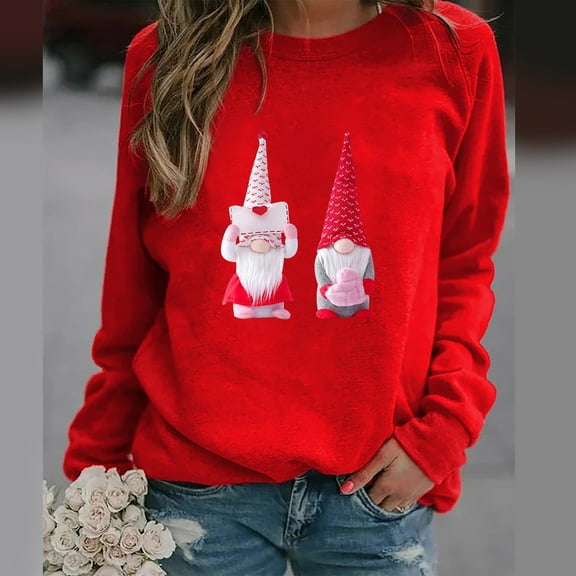 Munlar Long Sleeve Valentine Sweatshirts for Women Red Crew Neck Shirts Loose Heart 2025 Sweatshirt Tops 3XL