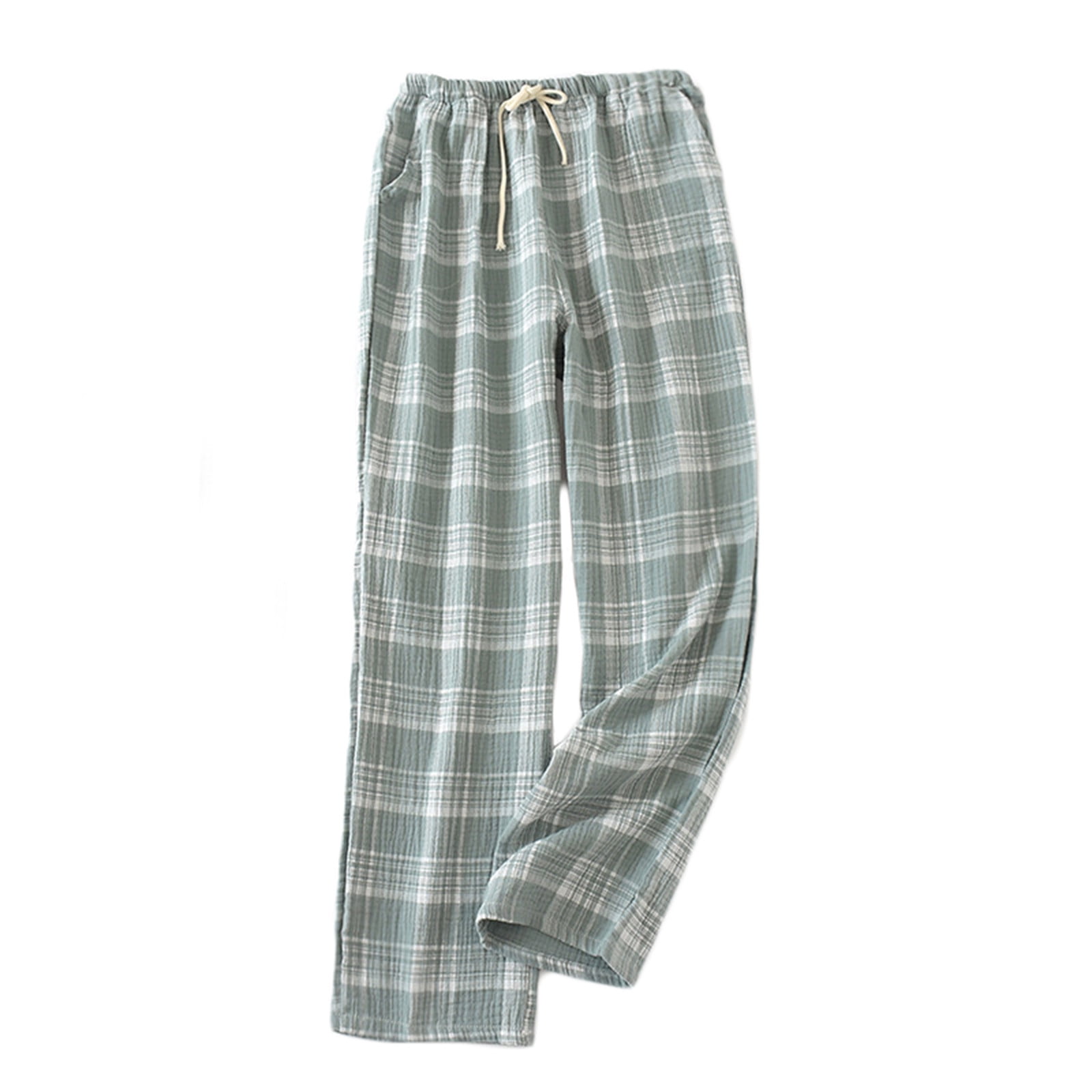 Munlar Loose Fit Womens Wide Leg Pants with Pockets Mint Green Plaid 