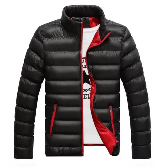 Munlar Men Puffer Jacket- Solid Casual Stand-up Collar Down Zipper Warm Cotton Men'S Pea Coats Christmas Winter Coat Clearance