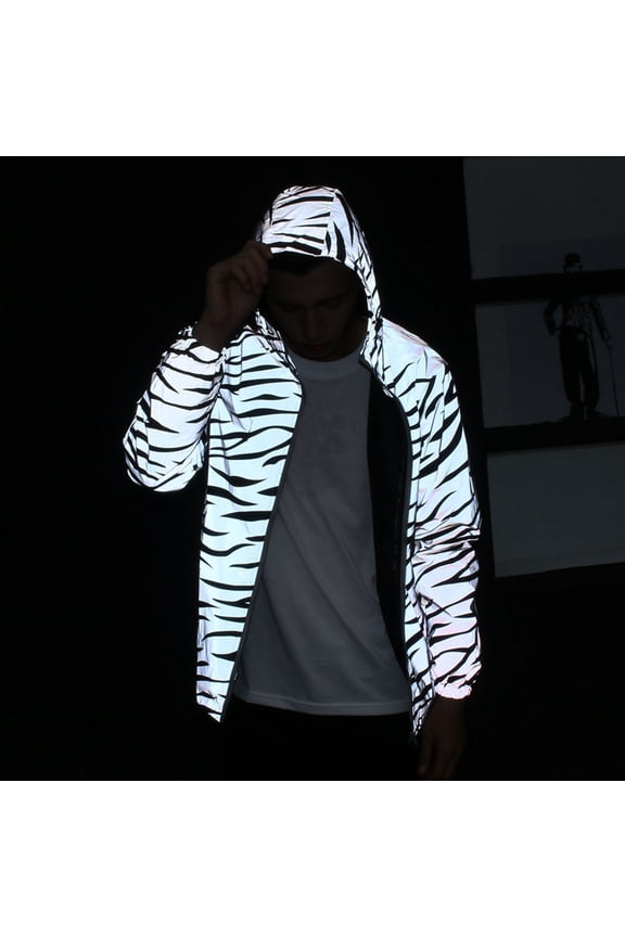 Munlar Men'S Winter Jackets- Stripe Casual Luminous Trench Zipper Reflective Hooded Clear Raincoat Christmas Winter Coat Clearance