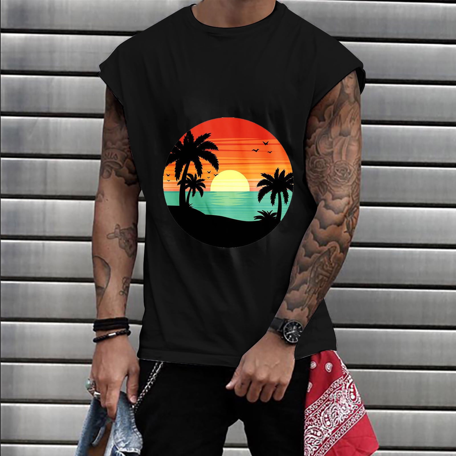 Munlar Men's Fitness Graphic Tank Tops for Men Casual Black Sleeveless ...