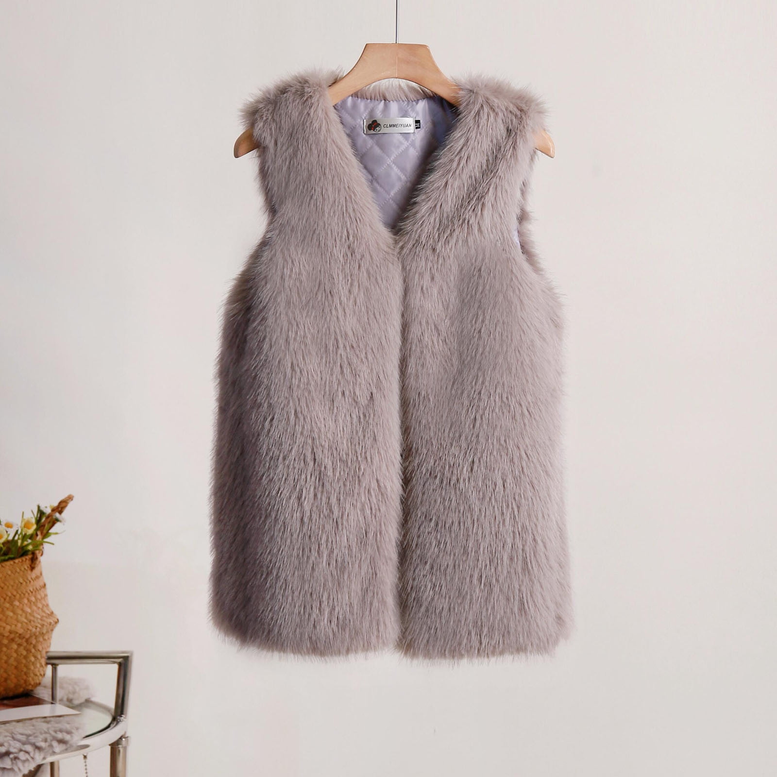 Munlar Military Jackets for WomenFashion Medium Length Faux Fur Vest