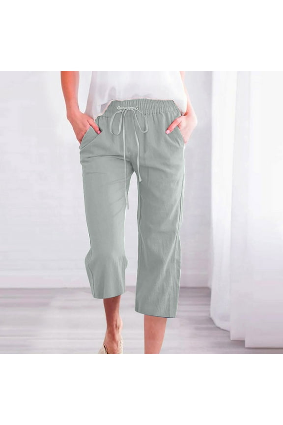 Mint Green Womens Capri Pants with Pockets Loose Fit Casual Drawstring Pants for Women