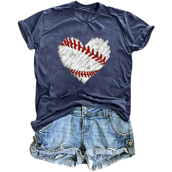 Munlar Navy Tops for Women Y2k Spring 2025 Crew Neck Baseball Short Sleeve Graphic Tees L