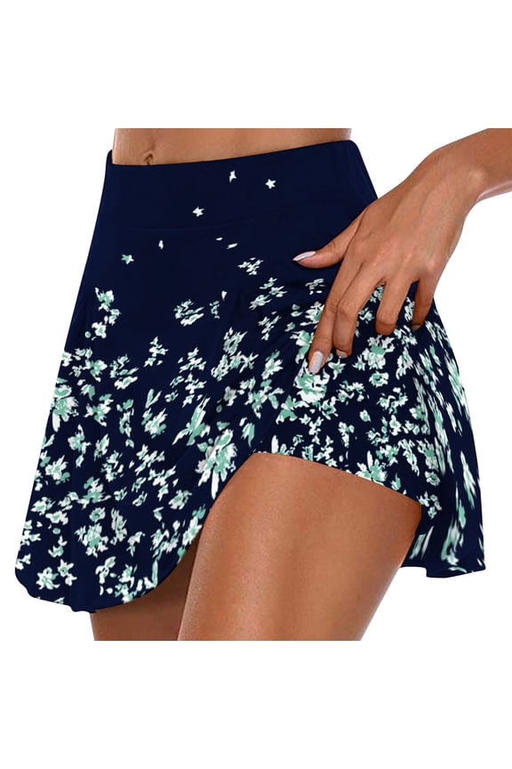 Navy Women's Golf Skorts High Waisted Pull on Shorts Fitness Casual Summer Skorts for Women