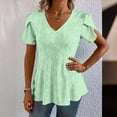 thumbnail image 1 of Munlar Peplum Spring Tops for Women Trendy Army Green Shirts V-Neck Hollow out Solid Color Loose Short Sleeve Blouses 2XL, 1 of 6