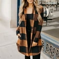 thumbnail image 1 of Munlar Pink Faux Fur Coat With Pocket Straight Jacket Long Sleeve Plaid Cardigan Christmas Winter Coat for Women, 1 of 5