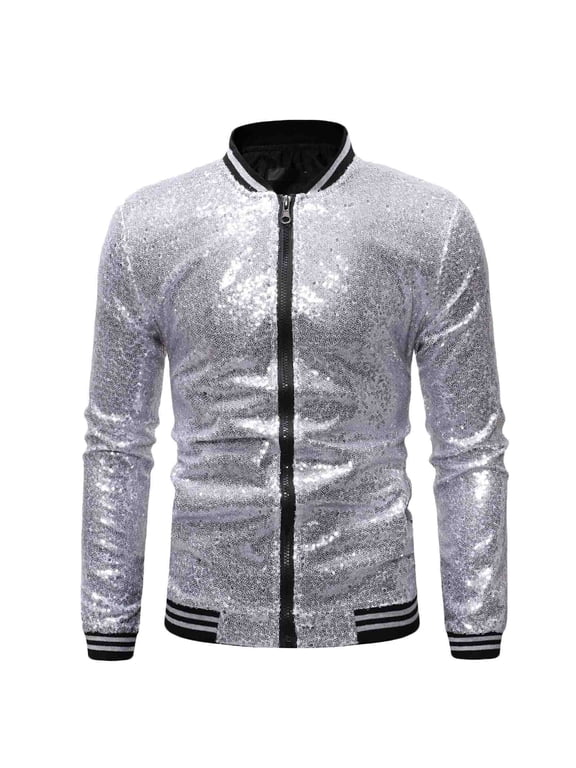 Munlar Pink Leather Jacket- Casual Solid Standing Collar Long Sleeve Sequin Dance Dress Zip Men'S Winter Coats Christmas Winter Coat Clearance