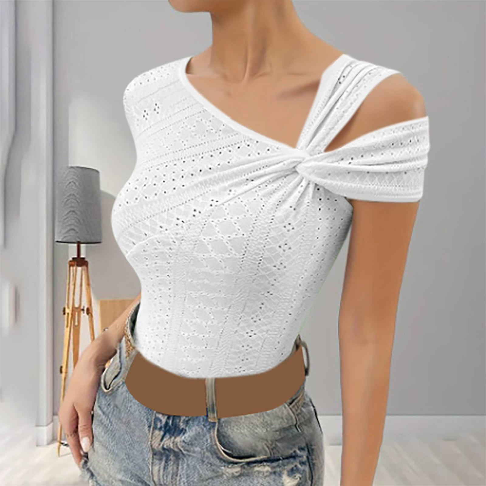 Munlar Plain Womens Tops off the Shoulder Summer White 2025 Short ...
