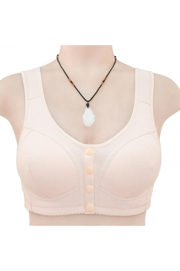 Plus Size Bras for Women Push Up Front Closure Wire-Free Bras Beige Everyday Bras 50