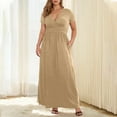 thumbnail image 1 of Munlar Plus Size Dresses for Women Khaki Solid Short Sleeve V-Neck Wedding Guest Casual Dress with Pockets L-5X, 1 of 9