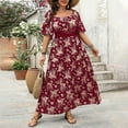 thumbnail image 1 of Munlar Plus Size Maxi Dresses for Women Red Vintage Flowy Short Sleeve Square Neck Floral Dress XL-4X, 1 of 9