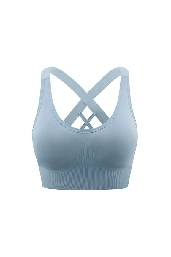 Plus Size Sports Bras for Women High Impact Support Wireless Strappy Sports Bra Bounce Control Padded Blue Sports Bras L