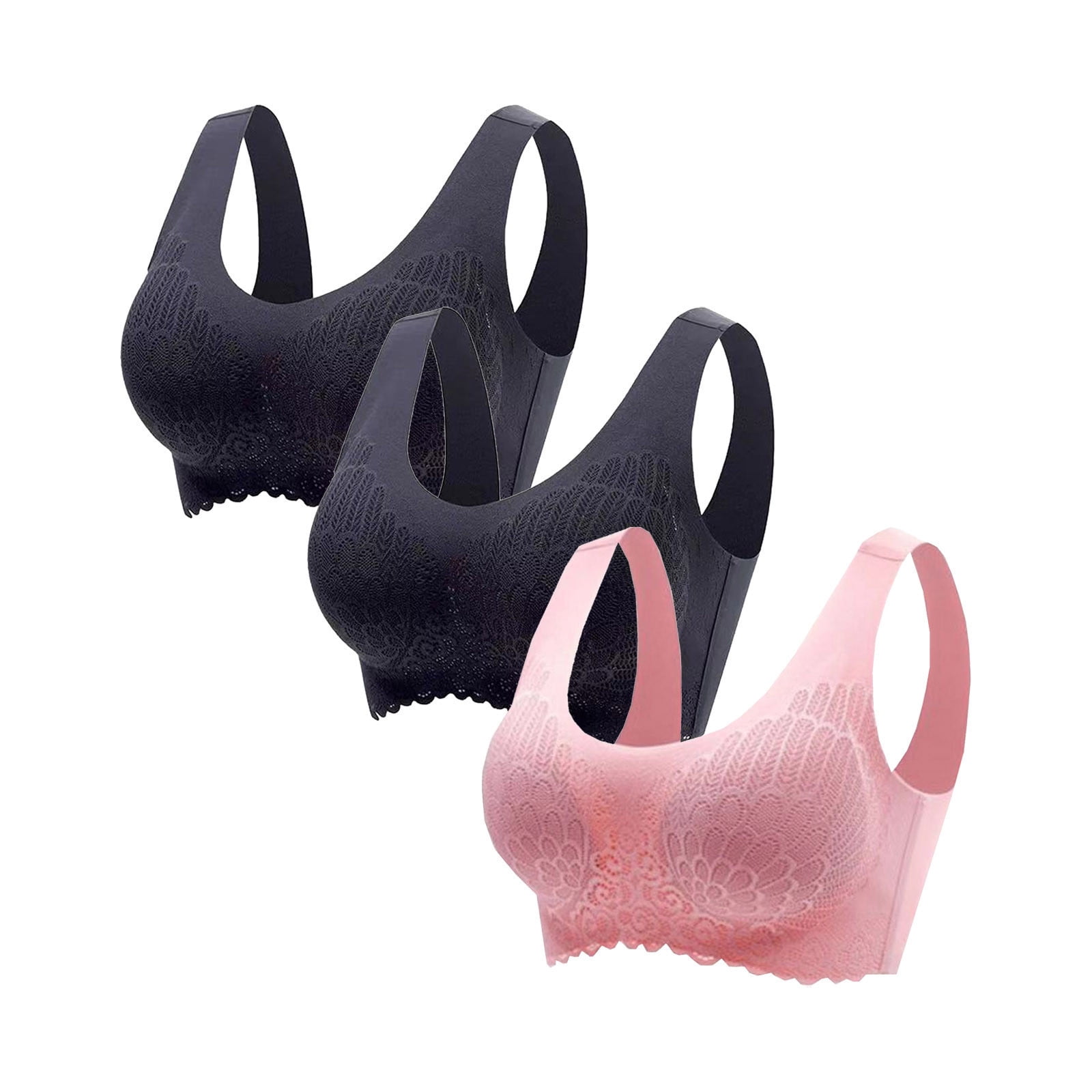 Munlar Plus Size Womens Bras No Wire Push Up 3 PC Seamless Comfortable