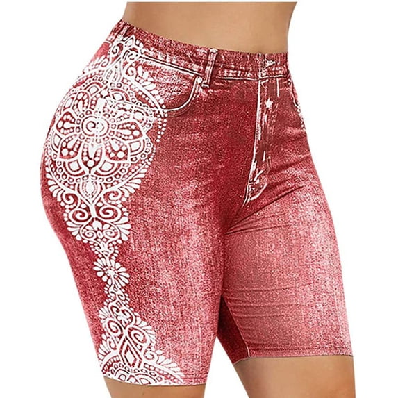 Munlar Pull On Women's Bermuda Shorts Red Stretchy Leggings High Waisted Plus Size Solid Tight Shorts