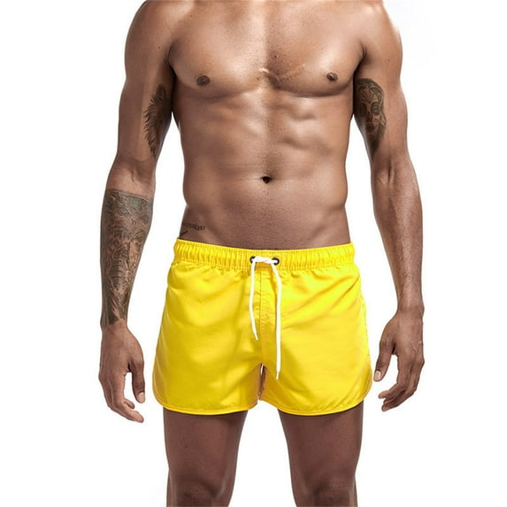 Munlar Quick Dry Men's Swim Trunks Summer Board Shorts Yellow Drawstring Solid Swim Shorts
