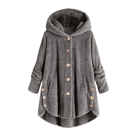 Munlar Quilted Jacket-Plus Size Button Plushs Hooded Loose Cardigan Wool Winter Heated Coat for Women Clearance