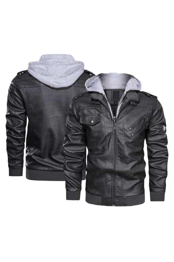 Munlar Rain Jacket Men-Leather Slim Hooded Plush Thickened Leather Mens Sport Coat Christmas Winter Coat Clearance
